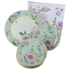 Platou cu 6 farfurii din ceramica 27/19 CM, in cutie decorativa, Trandafiri