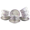 Set 6 cesti din ceramica cu farfurii, "Lavender", 200 ml, in cutie cadou,  Lavanda Flow