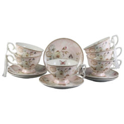 Set 6 cesti din ceramica cu farfurii, 150 ml, in cutie cadou, Flori & Fluturi