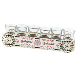 Suport din lemn "Szekelyfold" cu sase pahare 29 CM