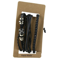 Set 3 bratari pentru barbati din piele sintetica, negru