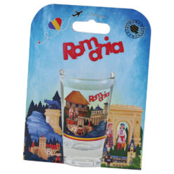 Pahar shot din sticla "Romania", in ambalaj decorativ