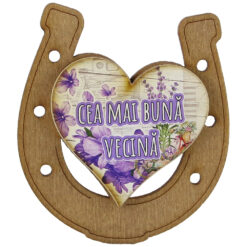 Magnet frigider din lemn "Cea mai buna Vecina" 7x8 CM, Potcoava