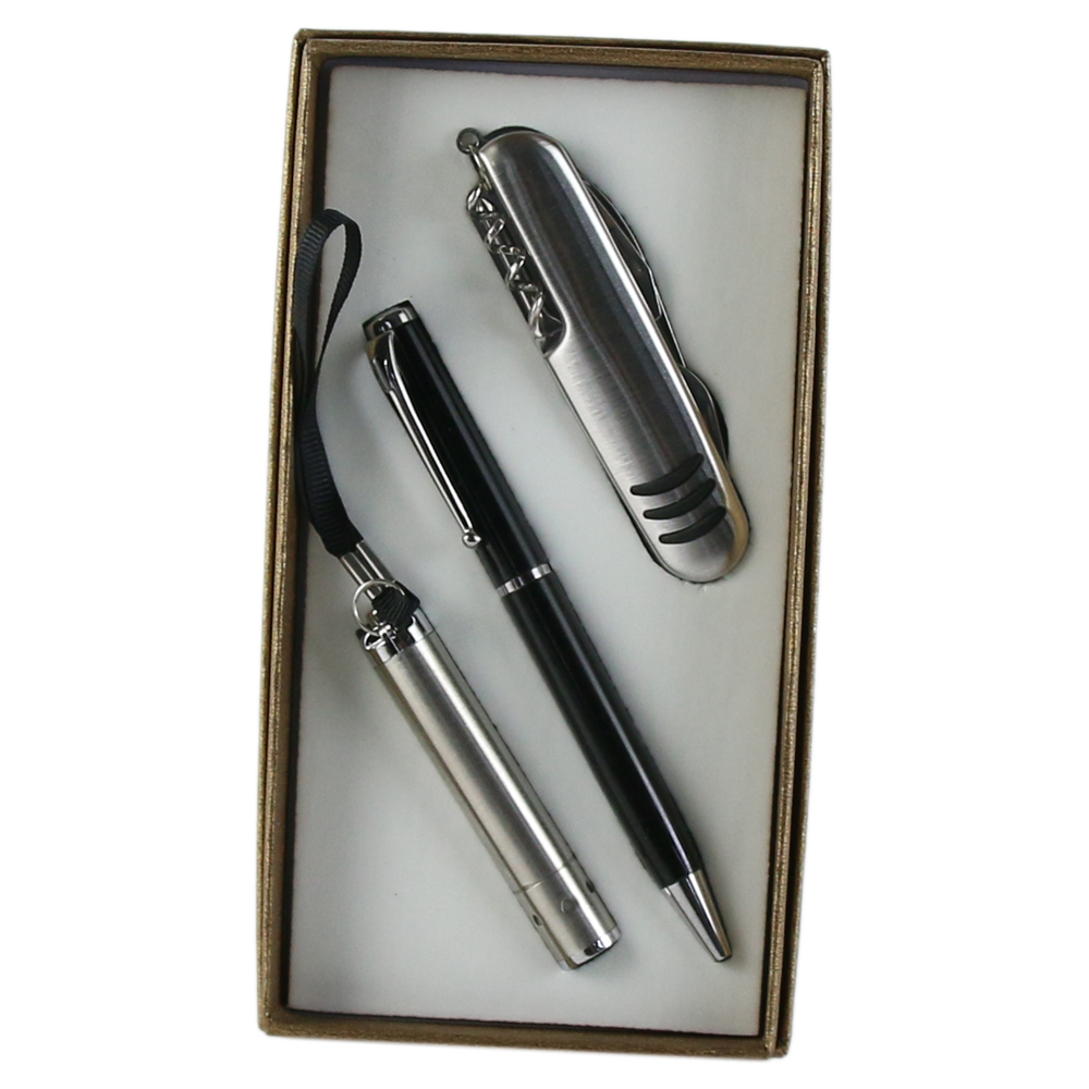 Set cadou pentru barbati, Briceag cu pix si breloc cu led