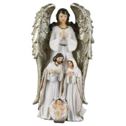 Decoratiune Sfanta Familie 12x22 CM, din rasina, cu inger