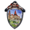 Magnet frigider din lemn, 7x9 CM, Castelul Corvinesti, Dracula, scut