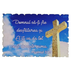 Magnet frigider din lemn "Domnul sa -ti fie desfatarea..." 9x6 CM, Psalmi 37:5