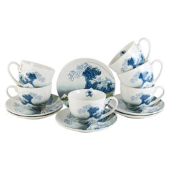Set 6 cesti cu farfurii "The great Wave" de Hokusai, 250 ml, in cutie decorativa