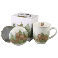 Cana portelan cu infuzor metalic si capac, "Bears", 400 ml, in cutie decorativa