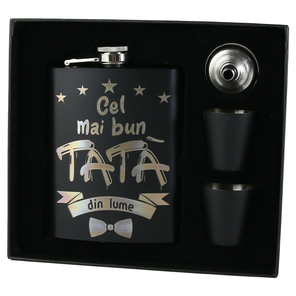 Set cadou "Cel mai bun Tata din lume", Plosca cu palnie si 2 pahare