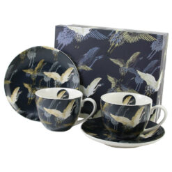 Set 2 cesti cu farfurii din portelan 270 ml "Cranes at night", in cutie decorativa