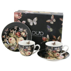 Set 2 cesti espresso cu farfurii, din portelan, 110 ml "Warda", in cutie decorativa