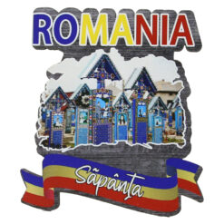 Magnet frigider din lemn "Romania" 8x8 CM, Sapanta, tricolor