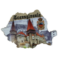 Magnet frigider din lemn "Transylvania" 9x6 CM, Harta Romaniei, Castelul Corvinilor