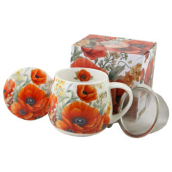 Cana portelan cu infuzor metalic si capac 430 ml, "Poppies", in cutie decorativa