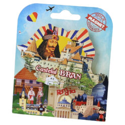 Magnet decorativ Harta Romaniei din lemn 9x6.5 CM, Castelul Bran