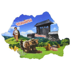 Magnet frigider din lemn "Maramures" 9x6 CM, Harta Romaniei, boi