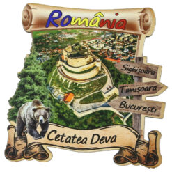 Magnet frigider din lemn "Cetatea Deva" 8x8 CM, Romania