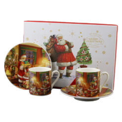 Set 2 cesti de Craciun cu farfurii, 90 ml, Mos Nicolae