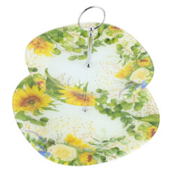 Platou etajat cu 2 nivele, din sticla 25/20 CM, Floarea soarelui