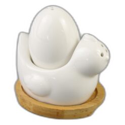Set solnita/pipernita Gaina cu ou, din ceramica, cu suport din bambus