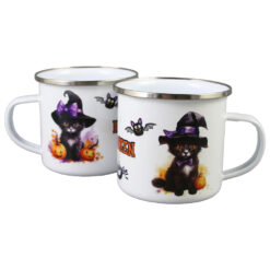Cana metalica emailata "Halloween" 240 ml, Pisica neagra