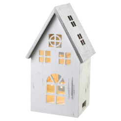 Casuta de Craciun cu led, din lemn 11x21 CM, Alb