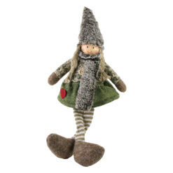 Figurina Copil cu picioare mobile, din textil 38 CM, Gri cu verde