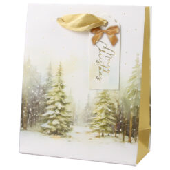 Punga cadou Craciun 11x14 CM, "Merry Christmas", cu eticheta, padure