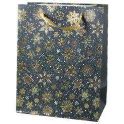 Punga cadou Craciun 18x23 CM, Fulgi de nea aurii