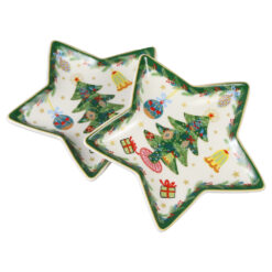 Set 2 platouri stea din portalan 15 CM, Around Christmas Tree, in cutie decorativa, Brad de Craciun