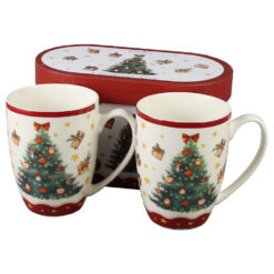 Set 2 cani din portelan, Christmas Tree, 360 ml, in cutie decorativa, Brad de Craciun