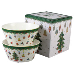Set 2 boluri din portelan, Around Christmas Tree, 700 m, in cutie decorativa, Brad de Craciun