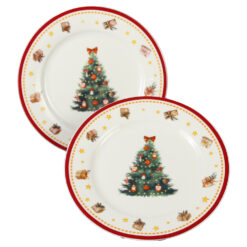 Set 2 farfurii din portelan 19 CM, Christmas Tree, in cutie decorativa, Brad de Craciun