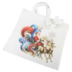 Sacosa textil, Mos Craciun cu sania, 40x37 CM