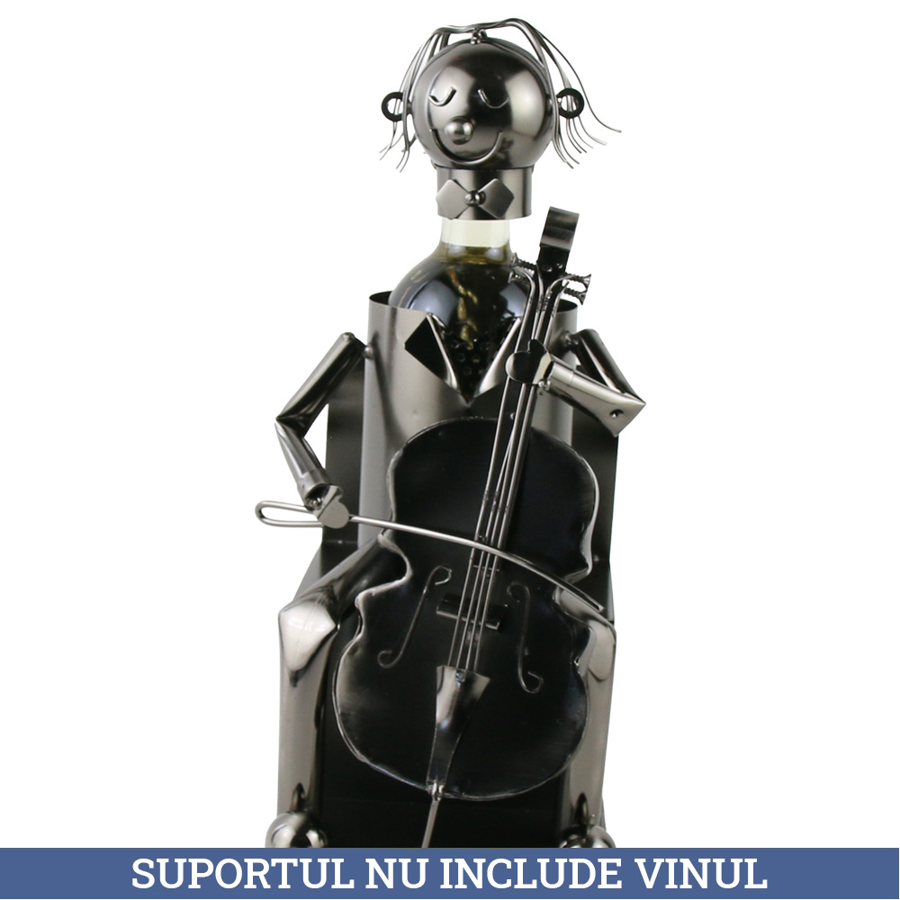 Suport sticla de vin, din metal, Violoncelist, 16x32 CM
