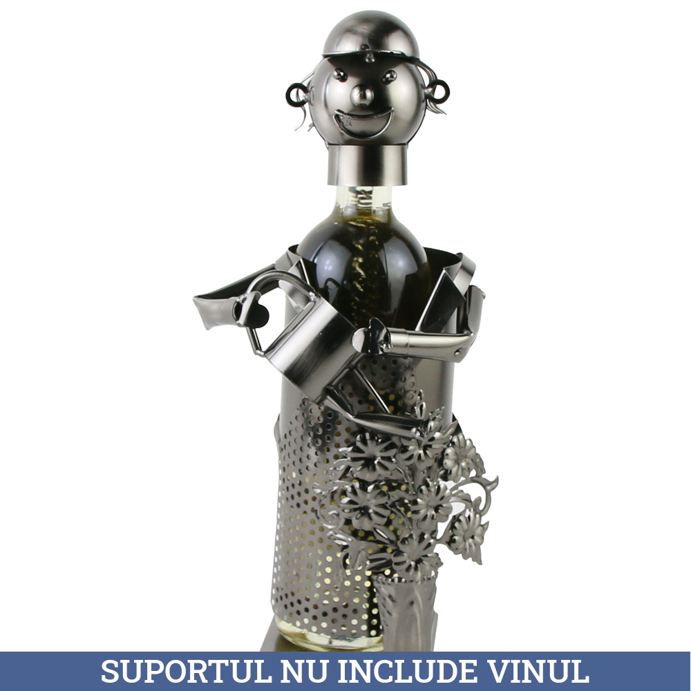 Suport sticla de vin, din metal, Gradinar, 14x33 CM