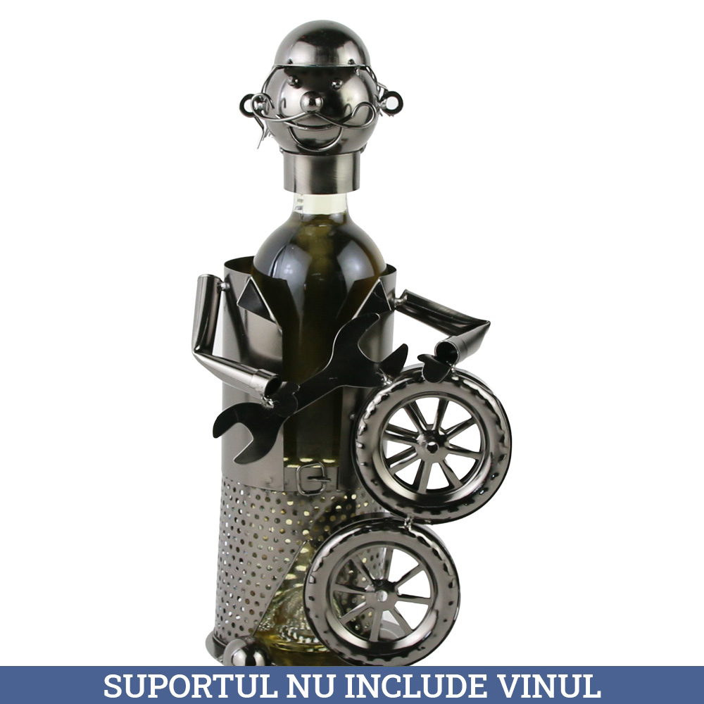 Suport sticla de vin, din metal, Mecanic auto, 15x33 CM