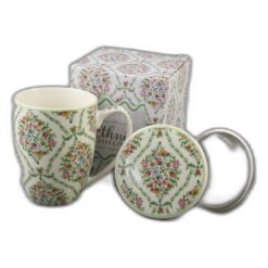 Cana portelan cu infuzor metalic si capac 360 ml, "Fiori classic", in cutie decorativa