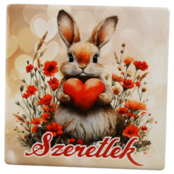 Magnet frigider ceramica "Szeretlek" 7.5x7.5 cm, cu iepuras