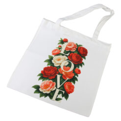 Sacosa textil cu fermoar "Love", 37x39 cm, bujori