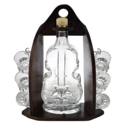 Suport lemn cu sticla si pahare de tuica - Sticla in forma de vioara