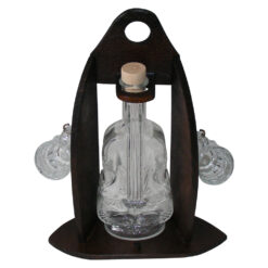 Suport lemn cu sticla si pahare de tuica - sticla in forma de violin