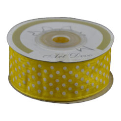 Rola panglica organza 25 mm x 20 m, Galben cu buline albe