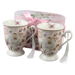 Set 2 cani din ceramica, cu franjuri, 300 ml, "Belle Jardin", in cutie decorativa