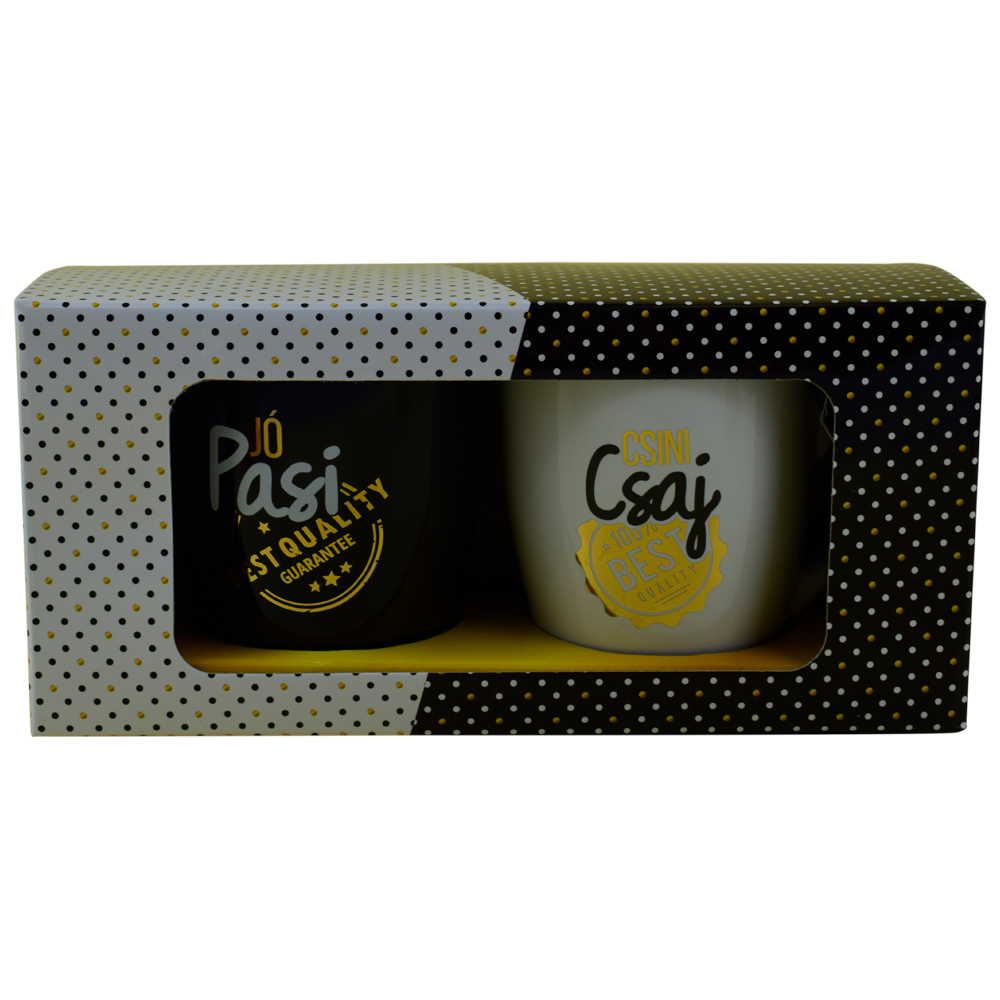 Set 2 cani Barrel din ceramica 300 ml, in cutie decorativa - Design "Pasi"/"Csaj" - imagine 2