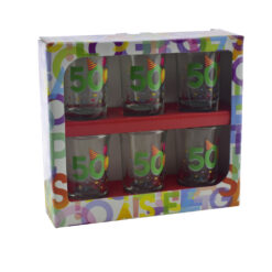 Set 6 pahare shot din sticla - Design aniversar "50"