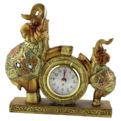 Ceas de masa din rasina aurie Elefanti 18x18 CM