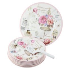 Set de tort 8 piese, Platou cu 6 farfurii si o spatula Delicious Cake