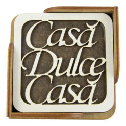 Set 6 suporturi pahare din lemn 10 CM "Casa dulce casa"